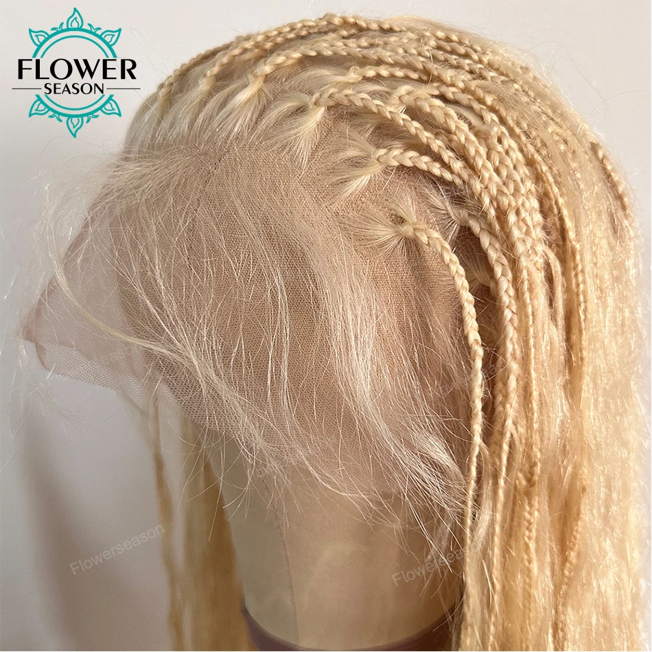 613 colore Boho Box trecce parrucche 100% capelli umani parrucca intrecciata piena del merletto bionda prepizzicata con i capelli del bambino 300 densità trecce parrucca