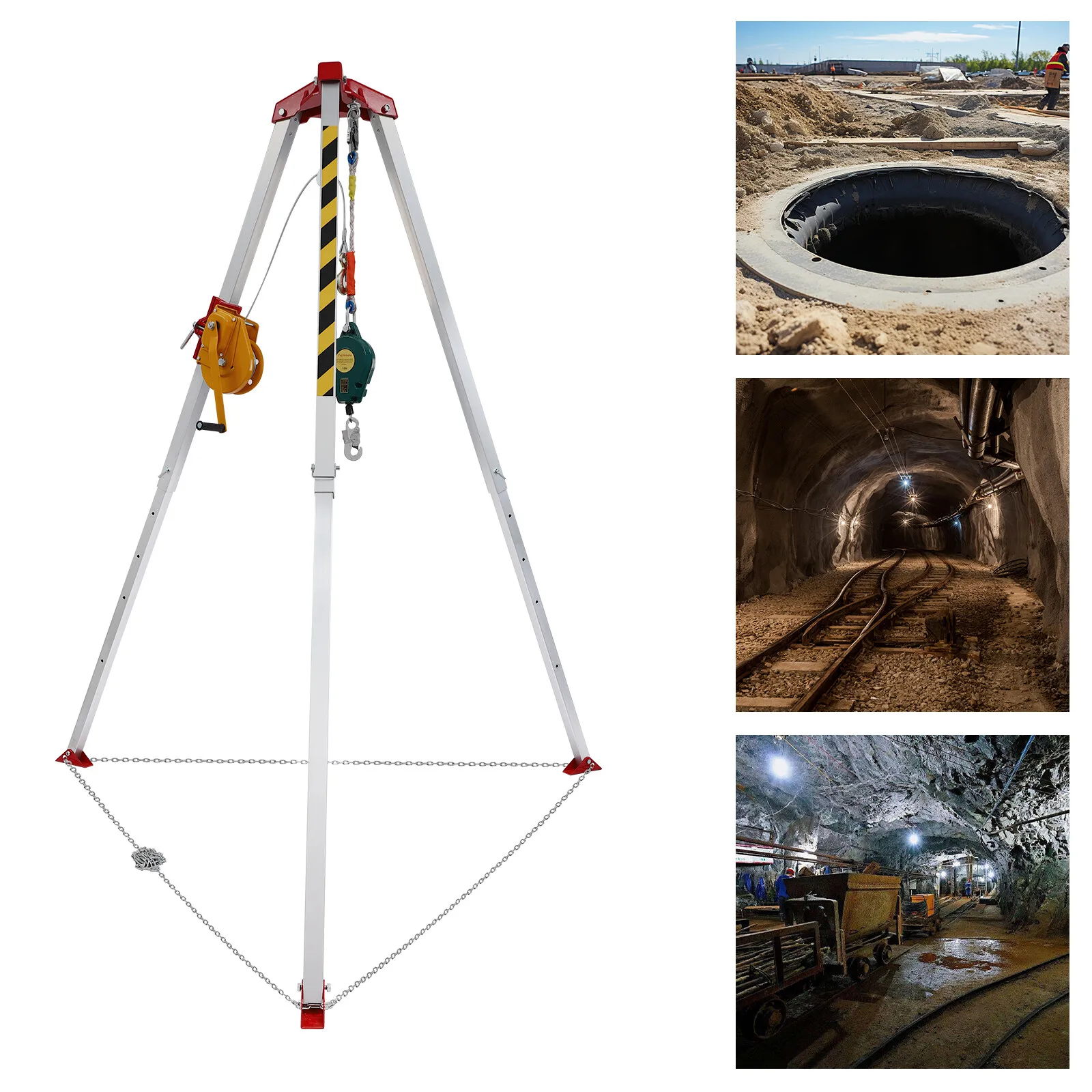 

Confined Space Tripod Kit, 1800LBS, Rescue Tripod, Rescue with Fall Arrester 1.6m-2.45m Height Kit