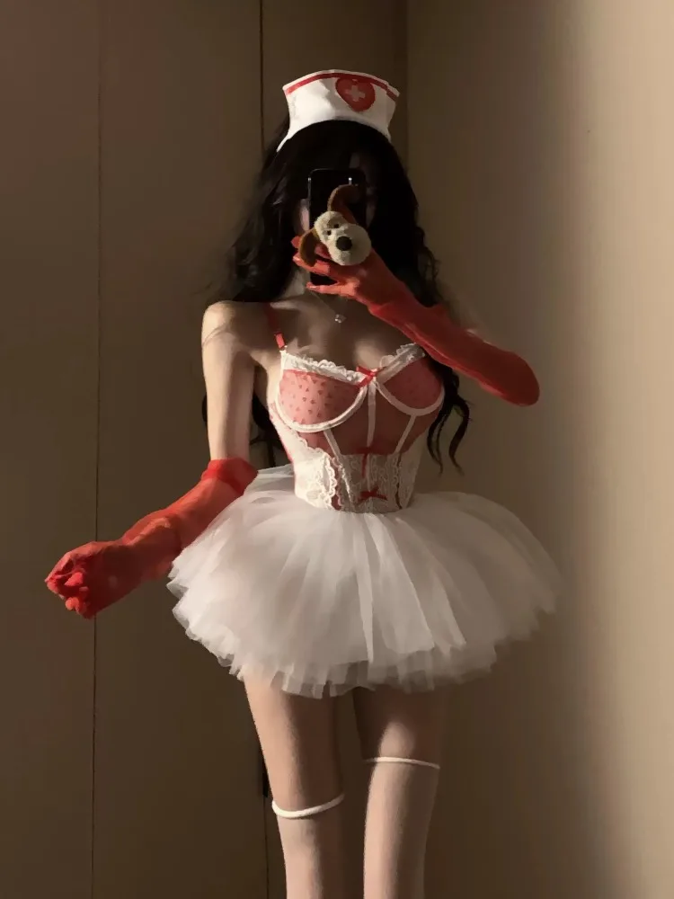 

Cute Bunny Girl Cosplay Costume Sexy Lingerie Nurse Uniform Bodysuit Lace Bow Dress Set Nightclub Performance Costume 2025