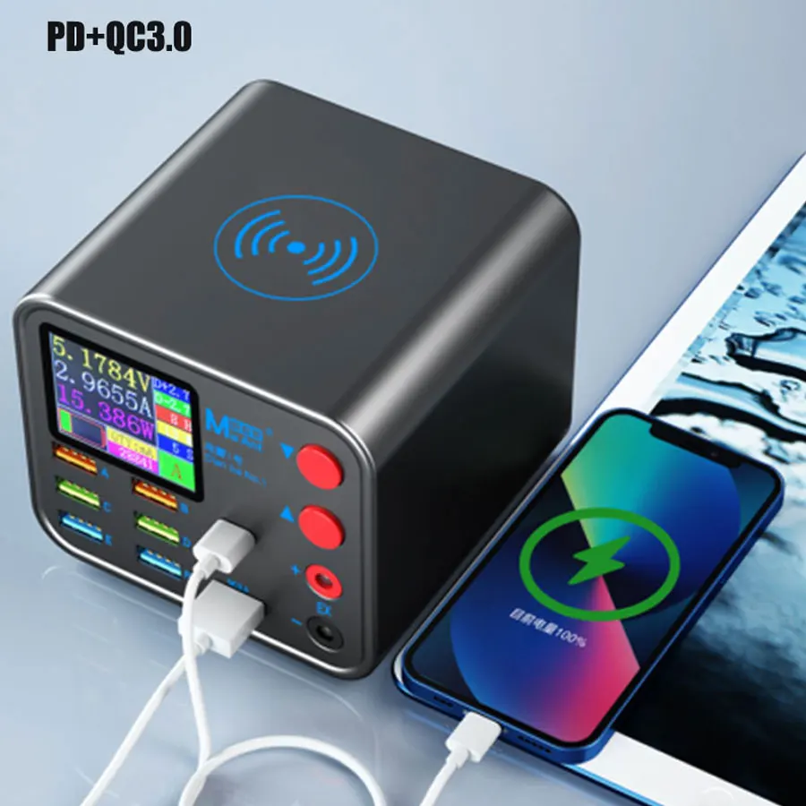 Caricatore rapido multiinterfaccia USB/QC3.0/PD meccanico con protezione da cortocircuito con Display digitale
