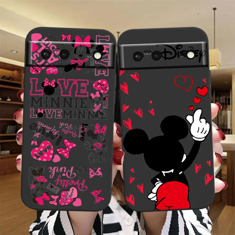 Disney-Coque de téléphone en silicone noir antichoc Minnie Mouse mignon, coque en TPU pour Google Pixel 8, 7A, 7, Snap6, 5A, 5, 4, 4A, XL, 5G