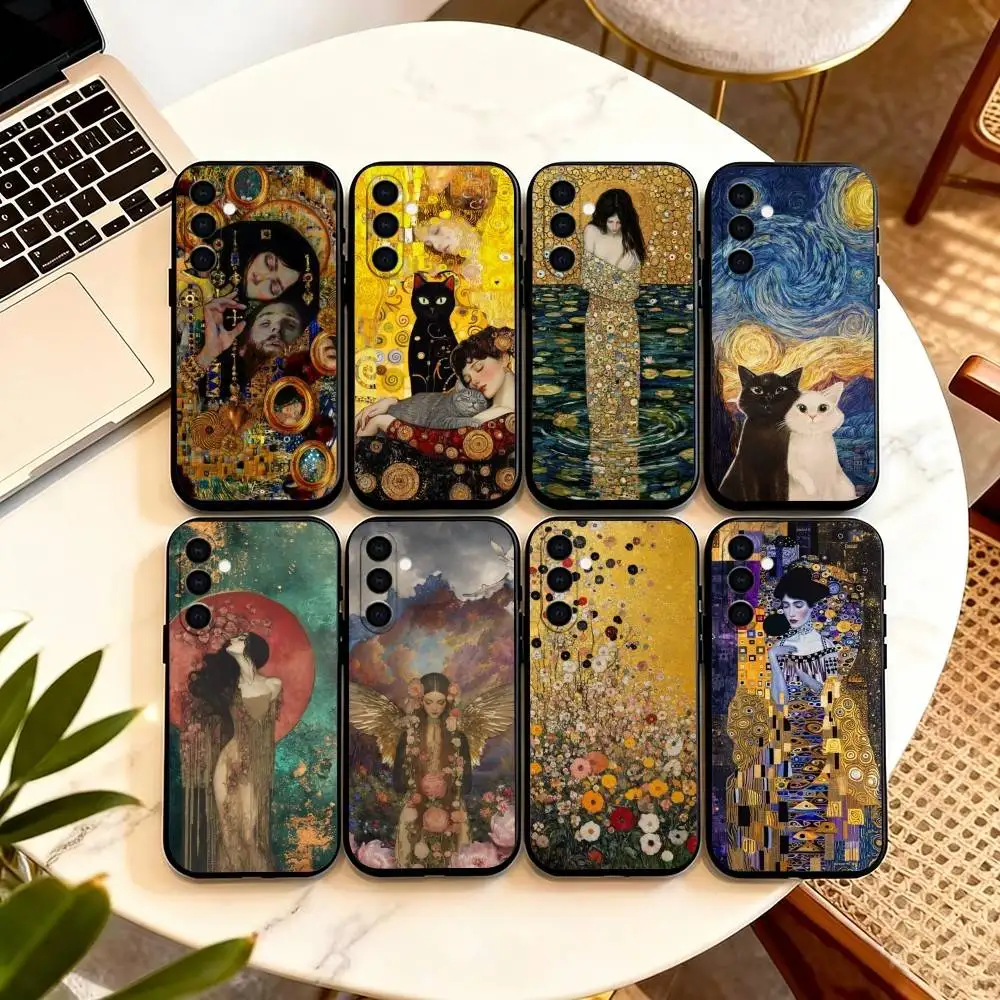 Gustav Art Klimt Cover   Phone Case Black Silicone Soft For Samsung Galaxy A73,A72,A71,A70,A53,A52,A51