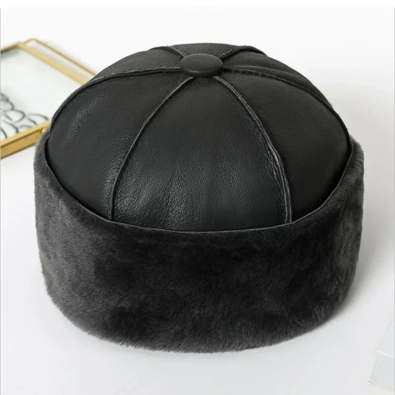 Fashion 2024 Winter Men's and Women's Top Real Wool Fur Pilot Hat Genuine Sheepskin Warm Black Brown Hat Fashion Gift Hat