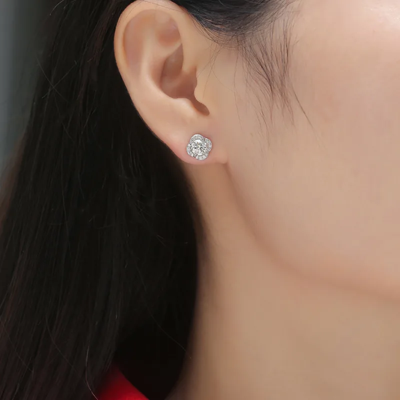 Moissanite diamentowe kolczyki stałe prawdziwe 1 Carat D kolor 100% 925 srebro kwadratowe Ear Stud dla mężczyzn kobiety Party Fine Jewelr