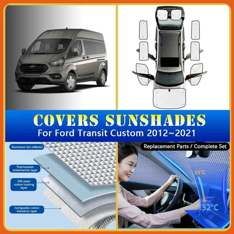 

Car Full Coverage Sunshades For Ford Transit Custom L2H2 L1H1 2012~2021 Sun Visors Sunscreen Window Sunshade Covers Accessories