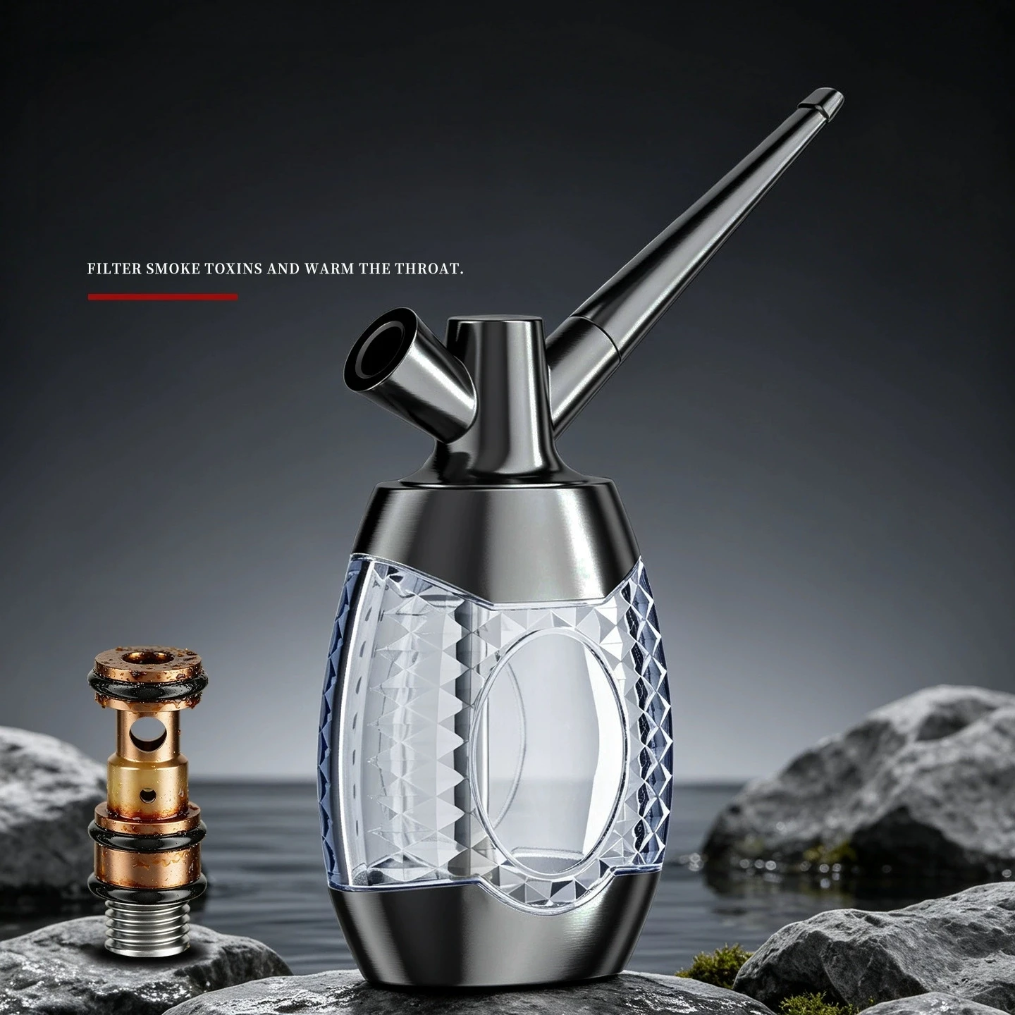 New portable circulating water bottle with visible water storage compartment and microporous filtration for healthy smoking