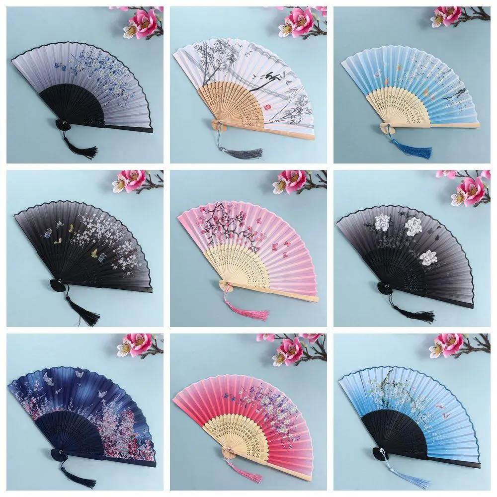 

Japanese Art Craft Bamboo Silk Chinese Style Folding Photo Prop Tool Dance Hand Held Silk Fan Folding Fan Hand Held Flower Fan