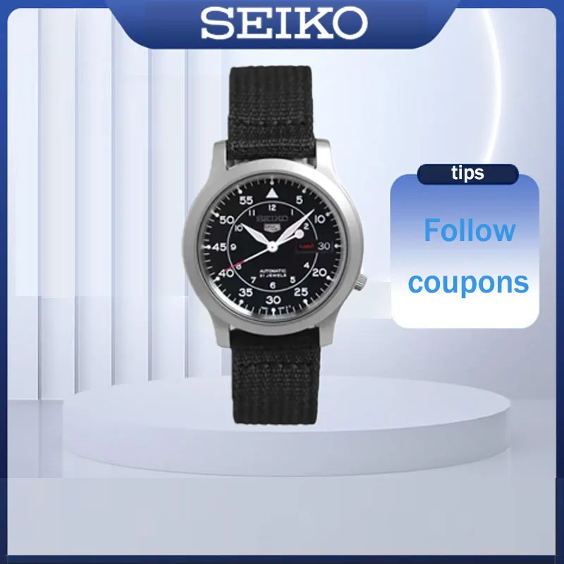 SEIKO Watches for Men\'s 5 Quartz Stainless Steel Watch with Green Canvas Mechanical Luxuy Watch SNK805 Waterproof Wristwatch