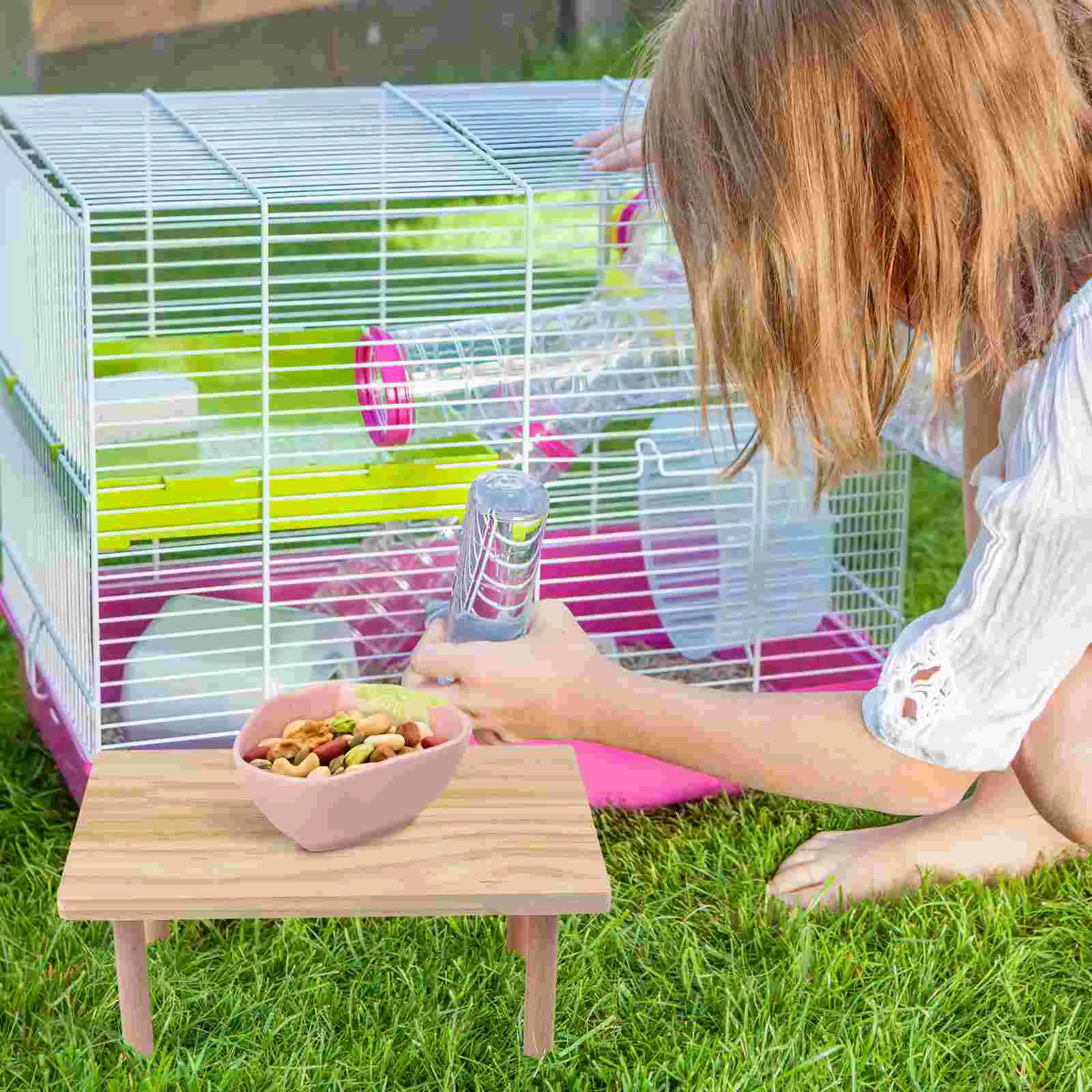 Hamster Play Wooden Platform Small Pet Playing Stand Putting Food Bowl Water Table Cage Accessory