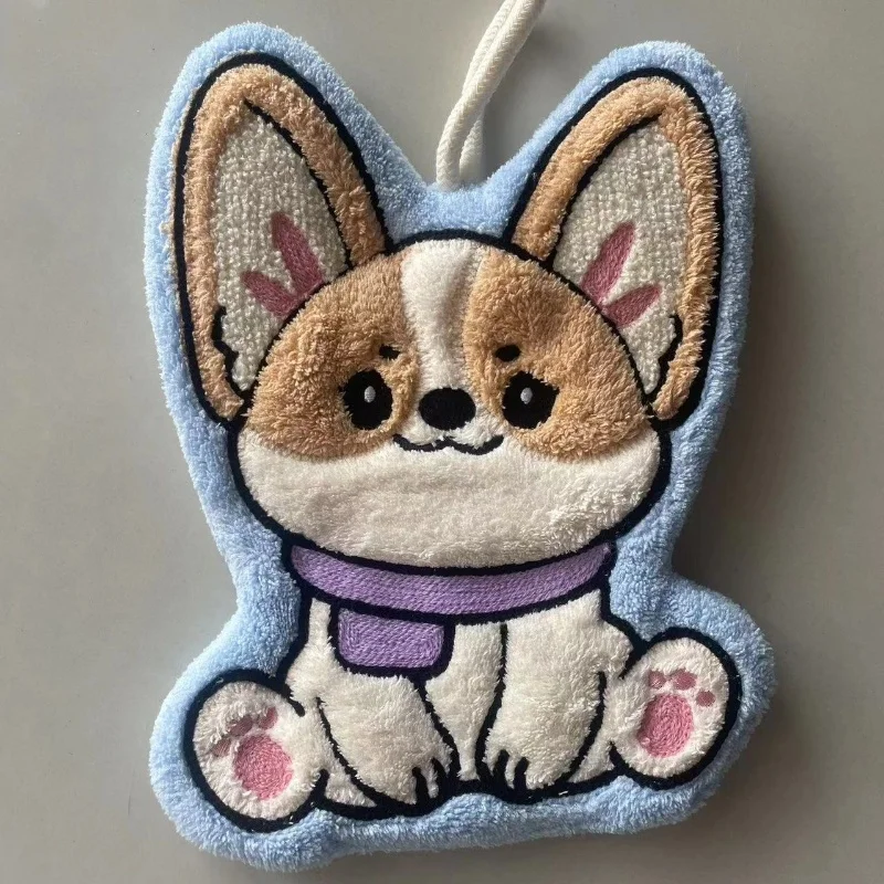 Cartoon Corgi Bath Wipe Coral Velvet Hangable Water Absorption Quick Drying Cute Children's Face Wash Towel Household Towel
