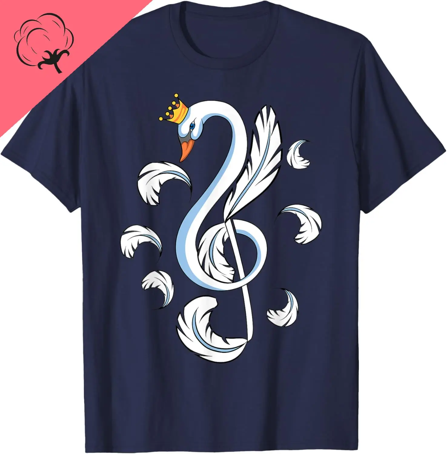 تي شيرت Treble Clef Music Note Swan تي شيرت قابل للتنفس ومريح ملابس الشارع مطبوعة حسب الطلب تي شيرت Ropa Hombre