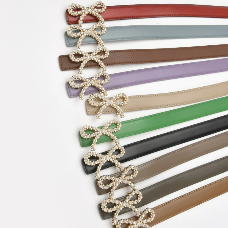 French Pearl Bow Women's Belt Fashion Smooth Cowhide Thin Belt Dress Elegant Accessories Versatile Luxury Belt view 5