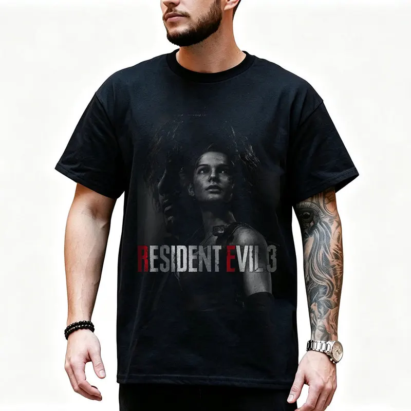 residentevil Vintage Resident Evil Nemesis T‑Shirt Biohazard RE3 Horror Movie Game Graphic Tee Retro Unisex Streetwear Tops