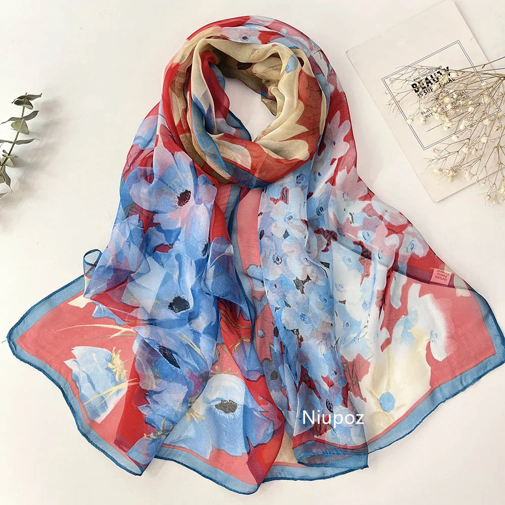 Bright Colors Printed Scarf Pretty Women Elegant Chiffon Georgette Bandana Scarf Summer Beach Sunscreen Thin Shawl