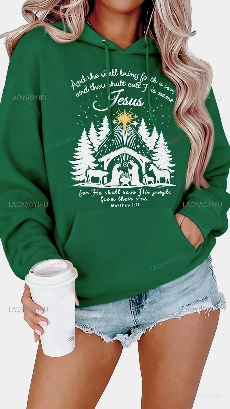 يسوع عيد الميلاد بلوزات المرأة المسيحية عيد الميلاد هوديي قميص ديني الكتاب المقدس الآية البلوز جون الإيمان المسيحية يسوع القمم