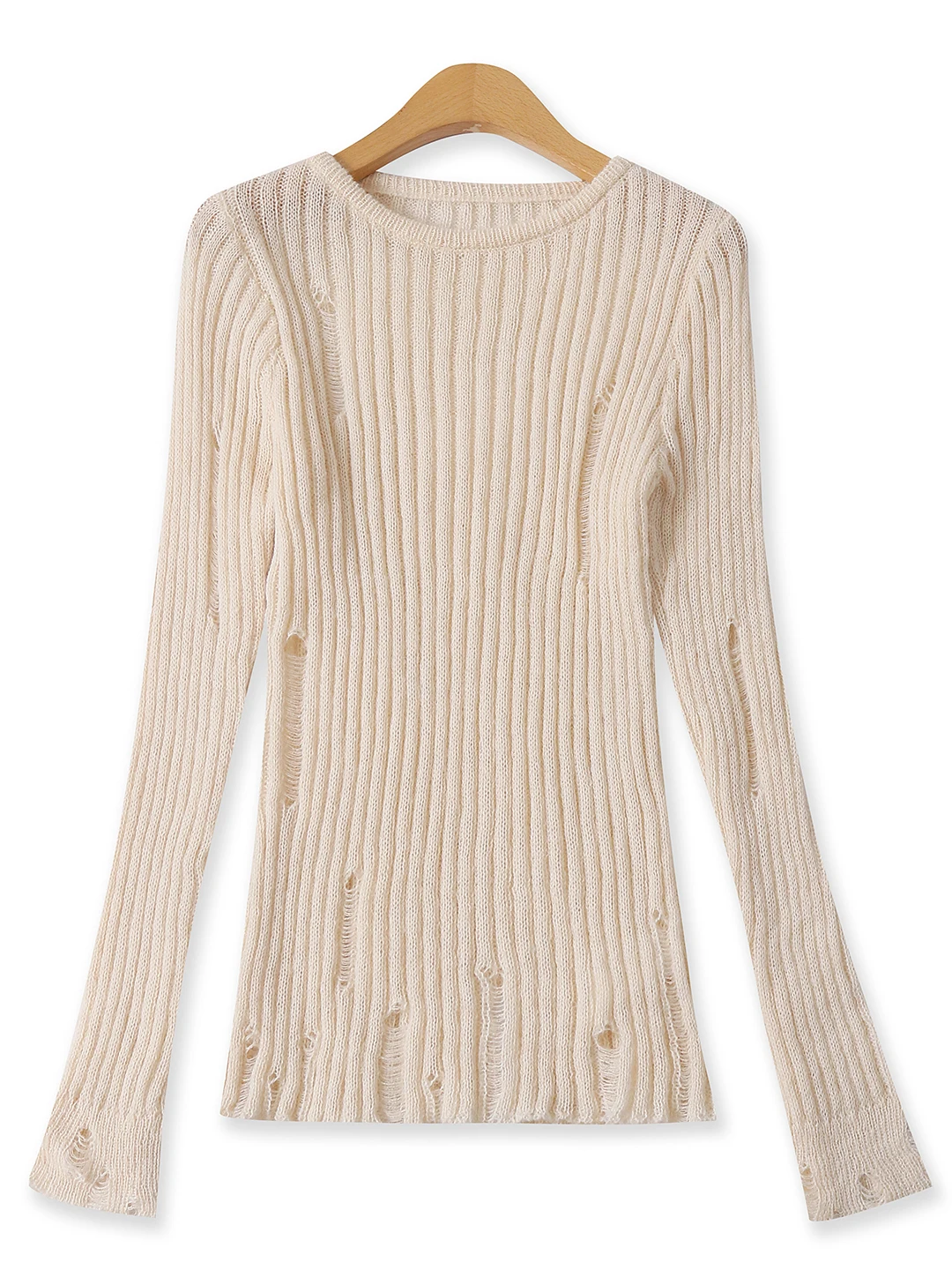 

Облегающий вязаный свитер с вырезами, круглый Ne Long Sve, женский модный осенний новый дышащий удобный повседневный топ