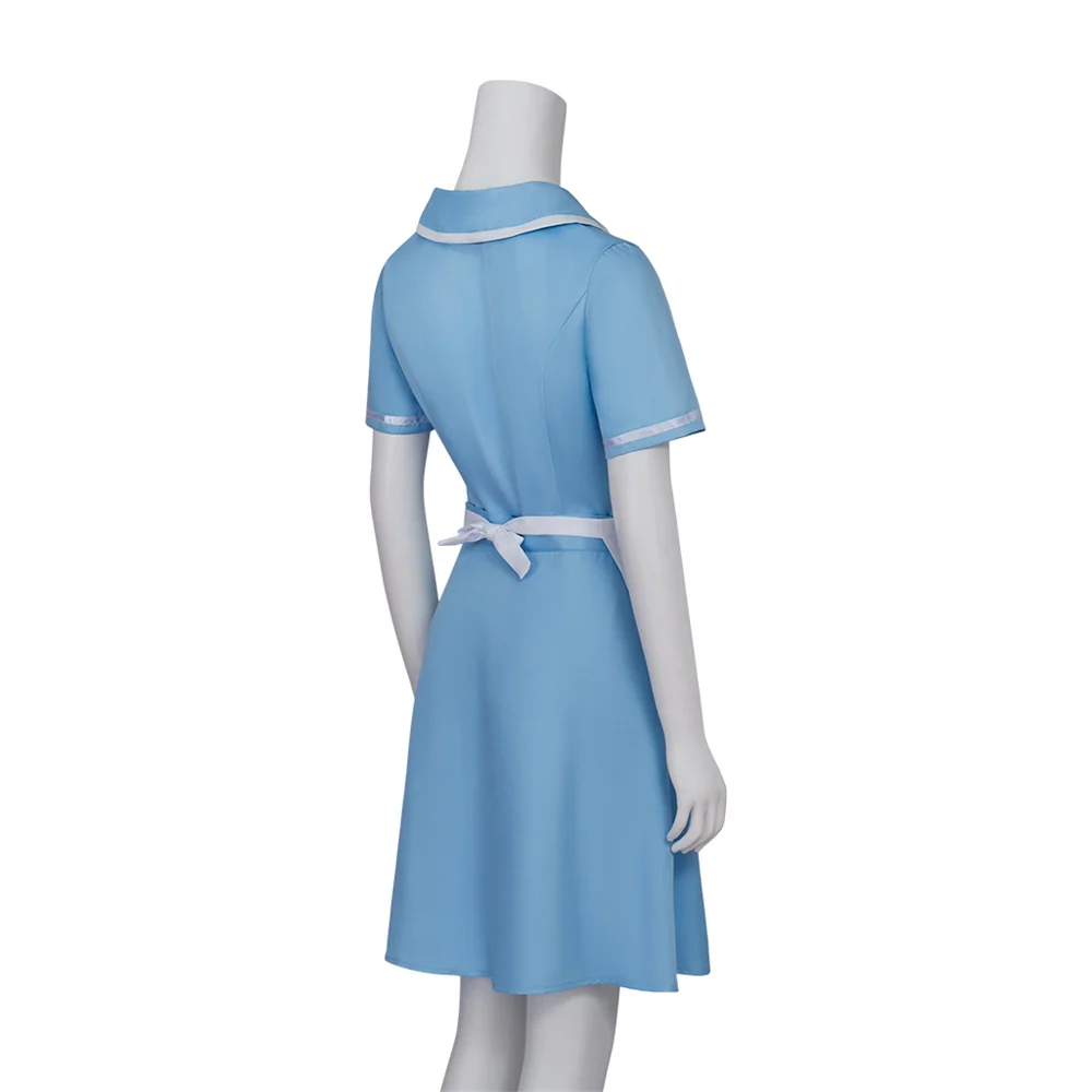 TV Waitress Cosplay Maid Dress Women Light Blue Housekeeper Costume Nightclub Bar Uniform with Apron Halloween Party Wear