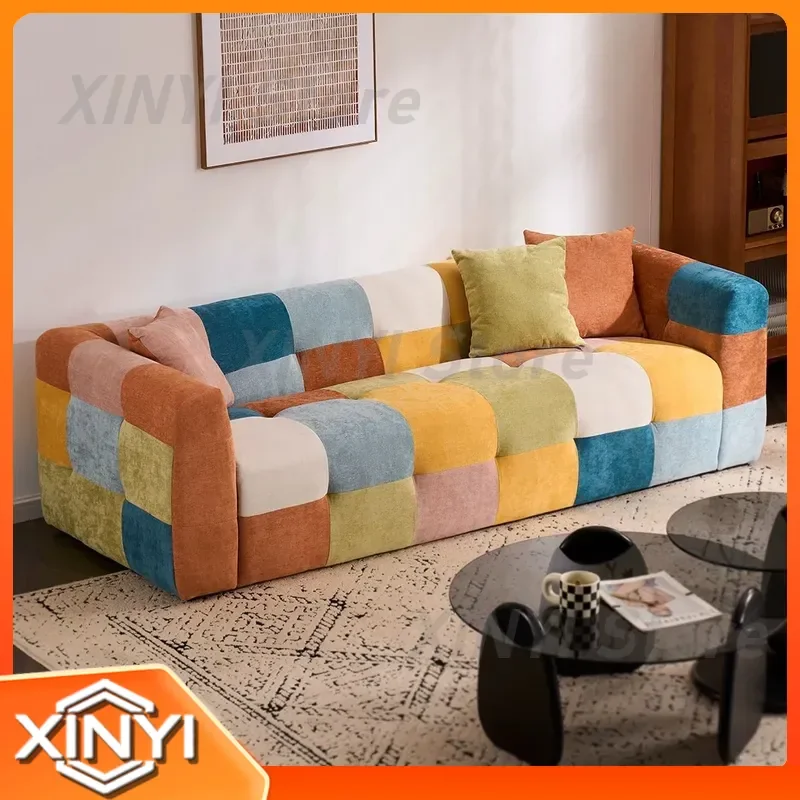 For Dopamine Wind Rainbow Sofa for Small Apartment Living Room Bedroom New Marshmallow Straight Row Color Matching Fabric