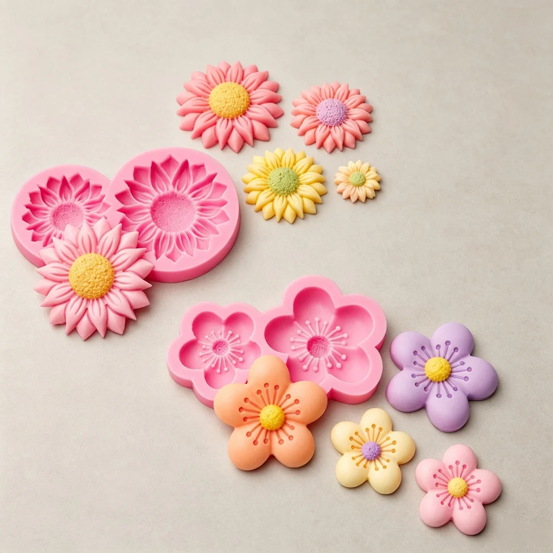 Mini Flower Plaster Silicone Molds DIY Floral Epoxy Resin Aroma Gypsum Car Vent Diffuser Decor Ornament Casting Craft Mold