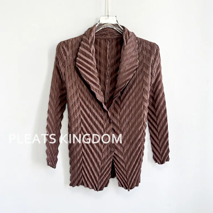 Miyake Plissierte Einfarbige Herbst-Damenjacke, Schlanke Urbane Blazer für Pendler, Herbst 2024 Neu – Detail 12