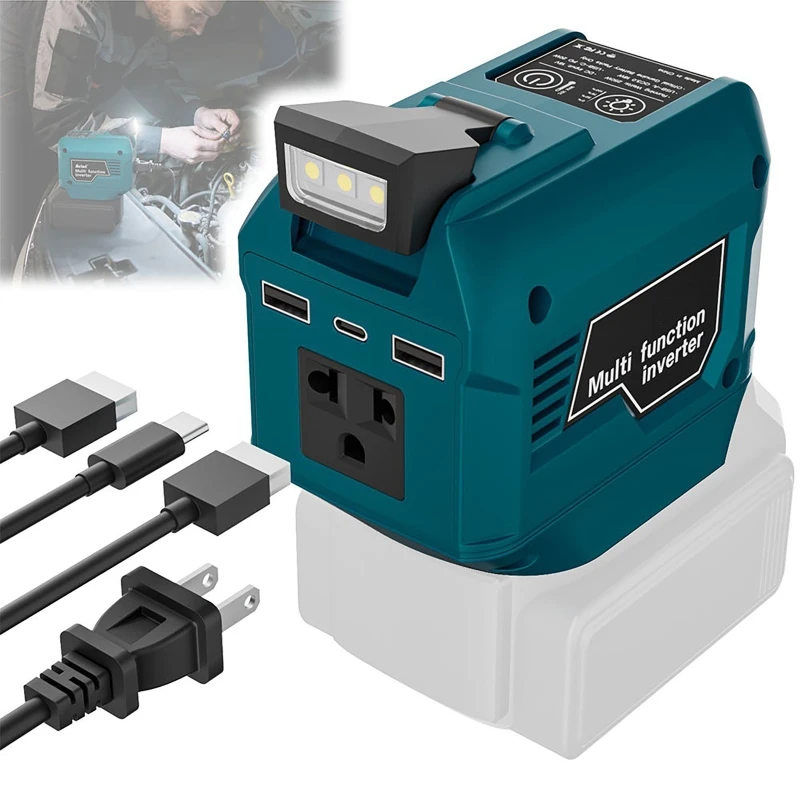 250W Power Inverter DC 18V-21V To AC 220V For USB Type-C DC Port Output  Fast-charging Ports for  Makita 18V Li-ion Battery