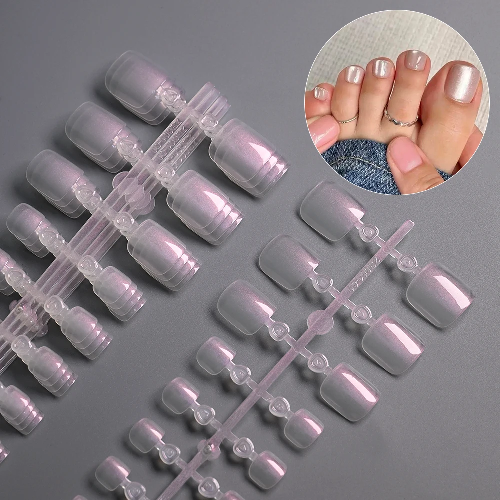 120 Stück einfache, glänzende, kurze, quadratische, künstliche Zehennägel, perlmuttartig, glitzernd, verchromt, falsche Zehennägel, Braut, Hochzeit, zum Aufdrücken der Zehennägel