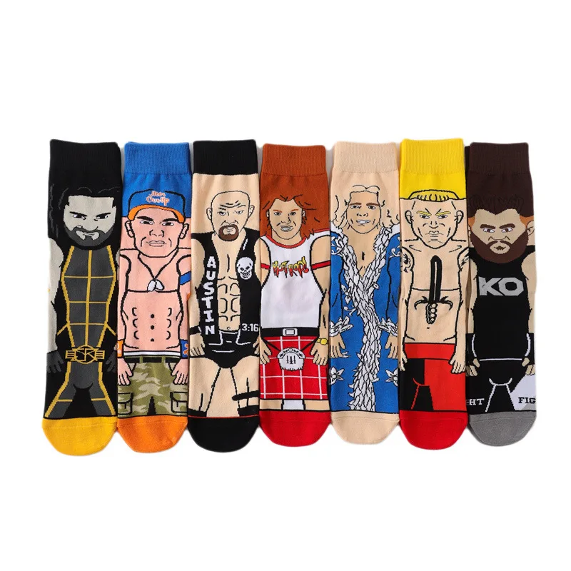 Movie sports WWE socks personality trend calzini in cotone a tubo medio da uomo calzini da wrestler di alta qualità