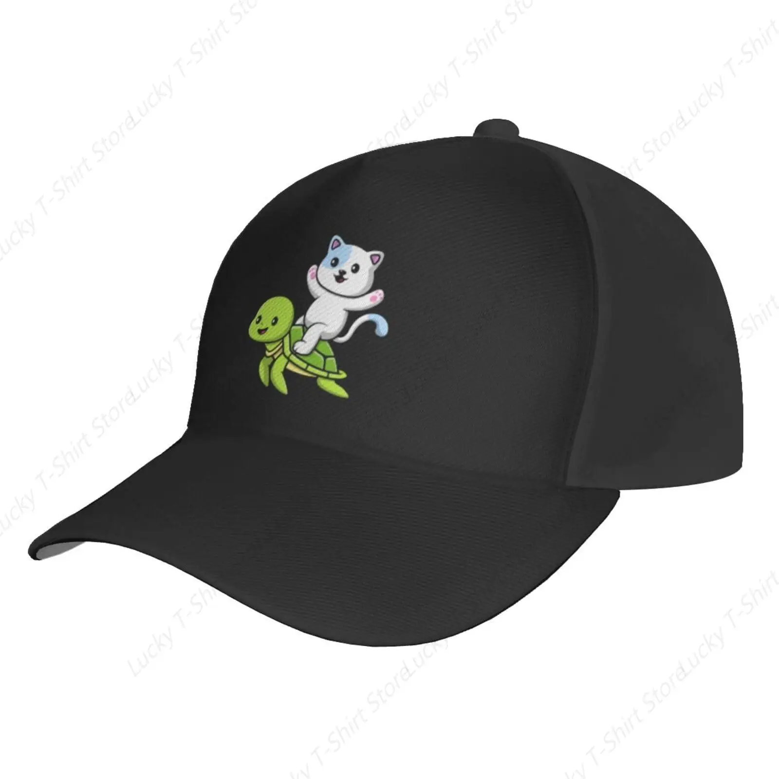 Naughty Cat Sitting on The Back of a Sea Turtle Baseball Cap Women Men Sun Hat Adjustable Outdoor Golf Caps Trucker Baseball Cap