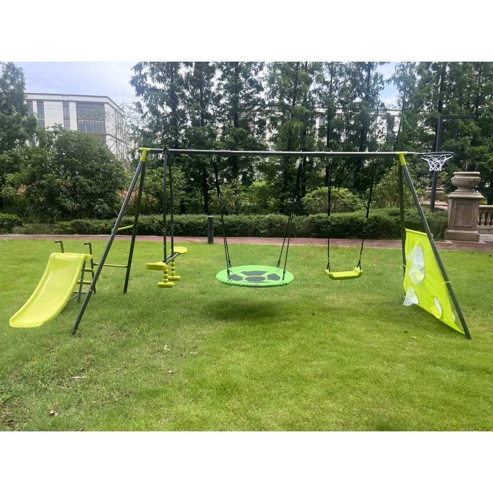 Interesting six function swingset with net swing metal plastic safe swing set 440lbs for outdoor playground  age 3+ with 31.5in