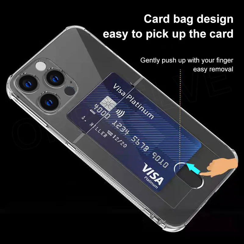 Airbag Anti-fall Card Bag Case For iPhone 11 12 13 Pro Max X X 8 7 6 SE3 Plus 14 13 Mini Funda Soft TPU Silicone Cardholder Capa