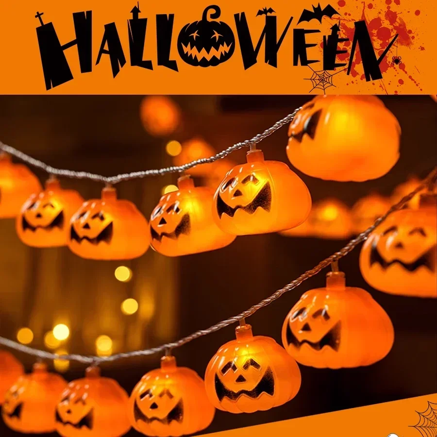 Halloween Decoration 10/20 LED String Lights Ghost Witch Pumpkin Spider Web Outdoor Decor String Light for Garden Festival Party