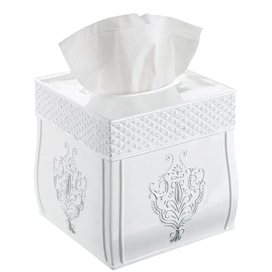 

Vintage White Tissue Box Cover Square French Country Tissue Box Holder Square White Tissue Holder for Bathroom with Durable Craf