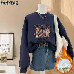 Round Neck Hoodie for Women Trendy with Loose Velvet and Hong Kong Style Retro Chic Top