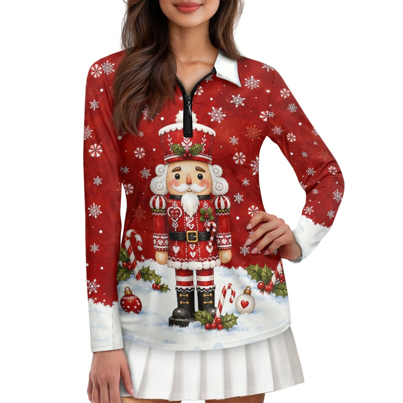 PENSTROLL Christmas Nutcracker Womens Plus Size Tennis Polo Shirt Athletic Fit Golf Shirts for Tennis Training