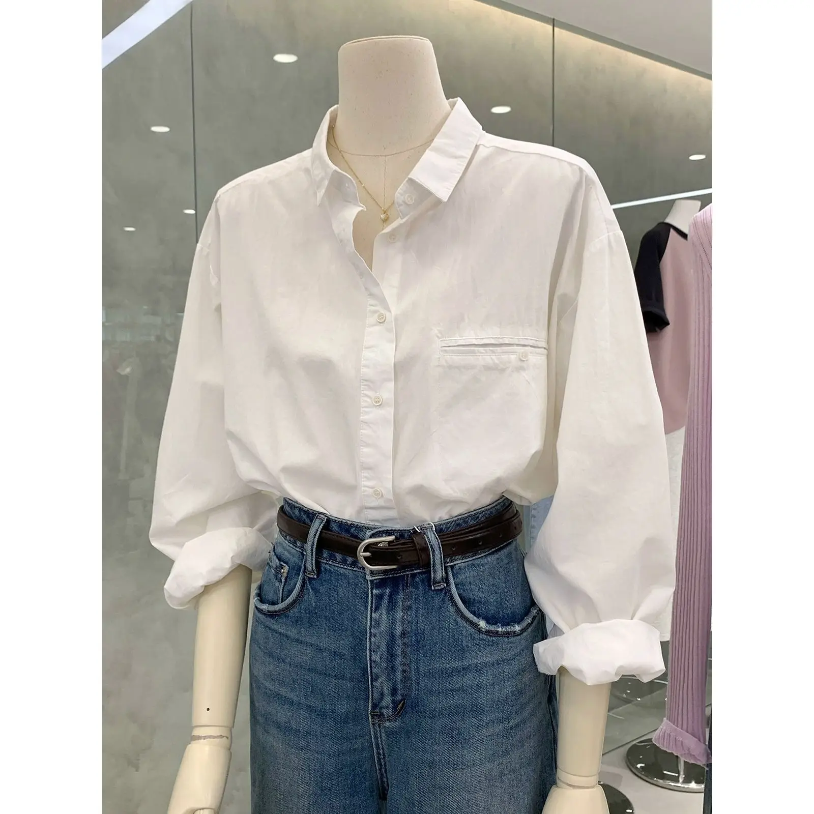 

Повседневная темпераментная рубашка с длинными рукавами для женщин, весна-осень, белые свободные профессиональные топы из чистого хлопка, модная женская одежда