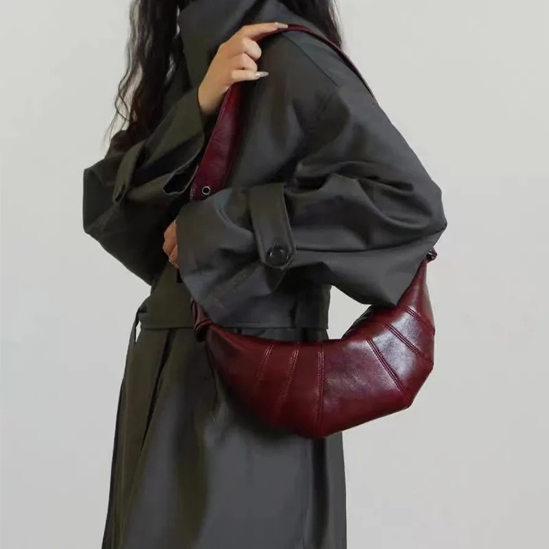 حقائب كتف كرواسون بورجوندي للنساء خمر بلون الهلال حقيبة كروس العلامة التجارية الجديدة الفاخرة مصمم حقائب اليد