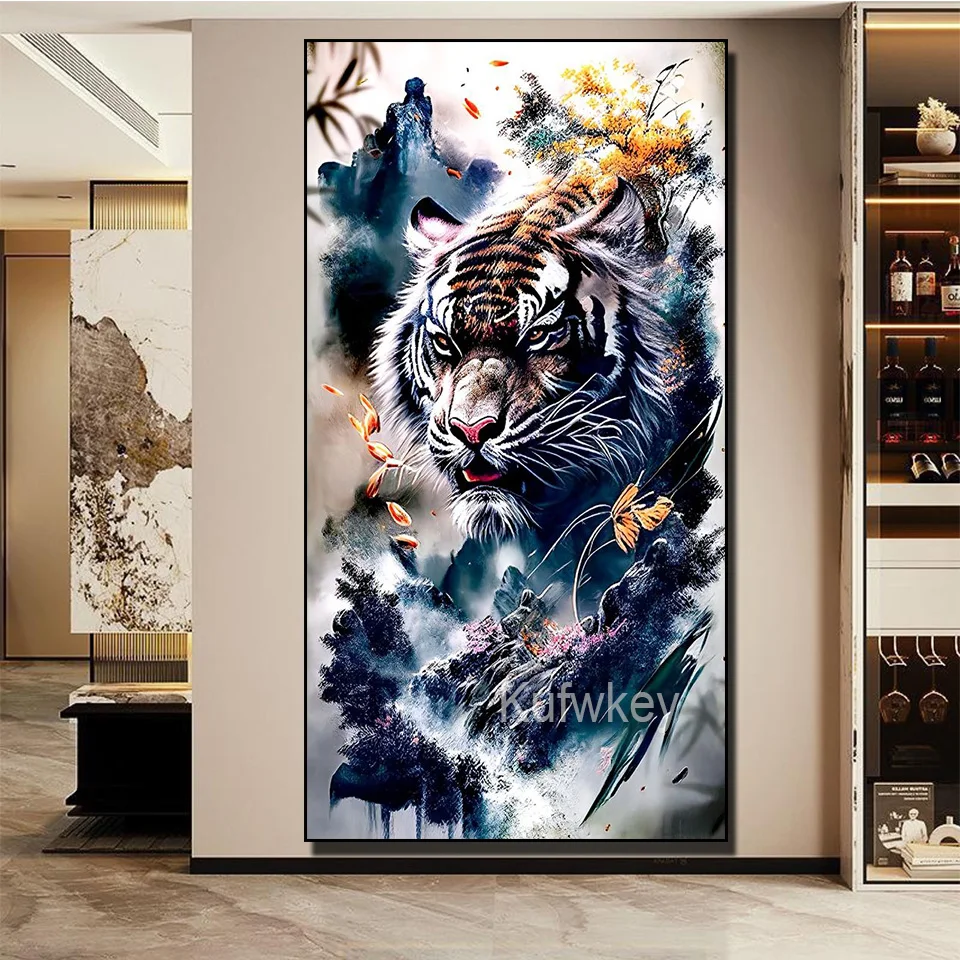 Large 5D DIY Diamond Painting Ink Painting Of Tiger New 2023 Full Diamond Embroidery Cross Stitch Kits Mosaic Art Home Decor