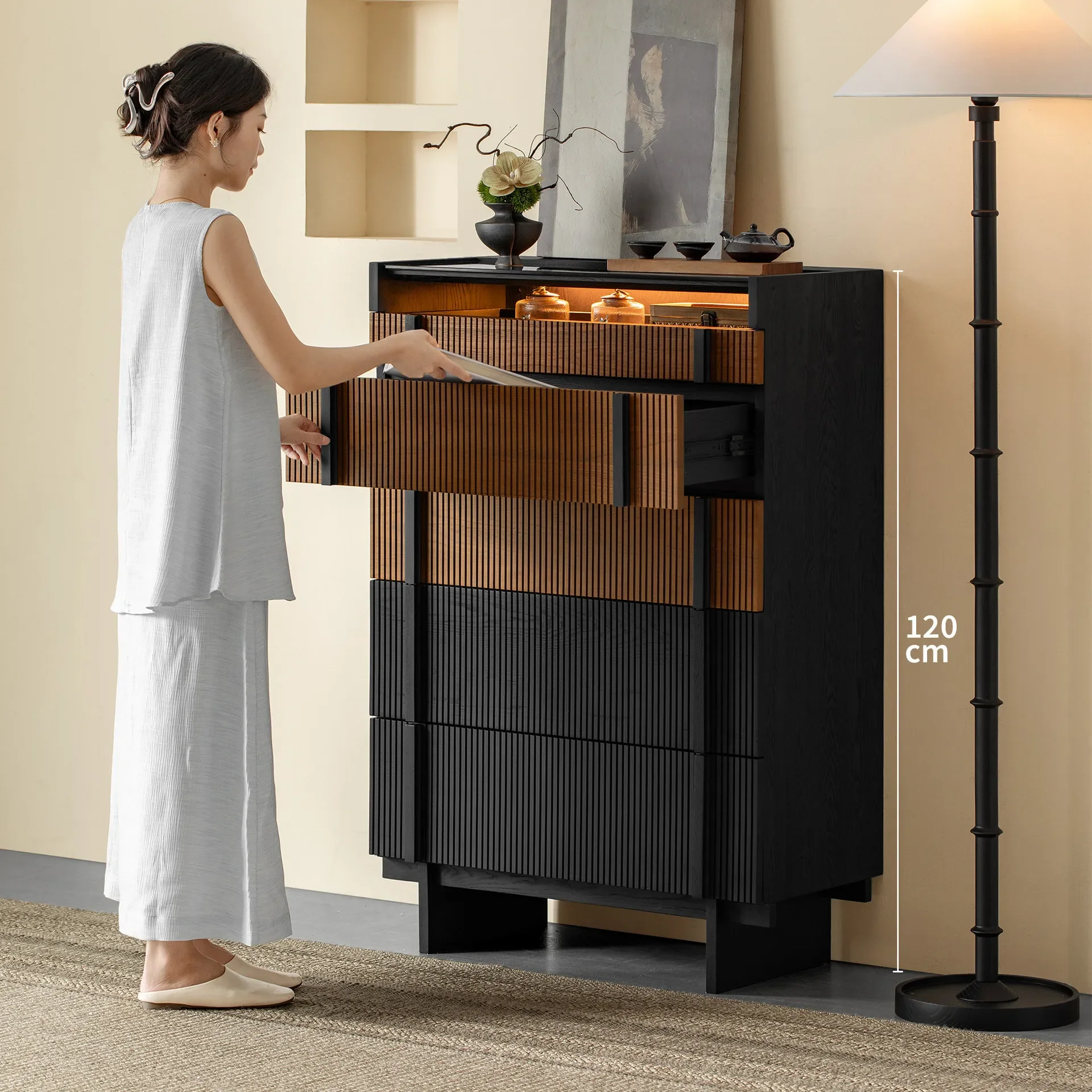 DSA solid wood chest of drawers simple modern lines bedroom locker living room storage cabinet vertical cabinet