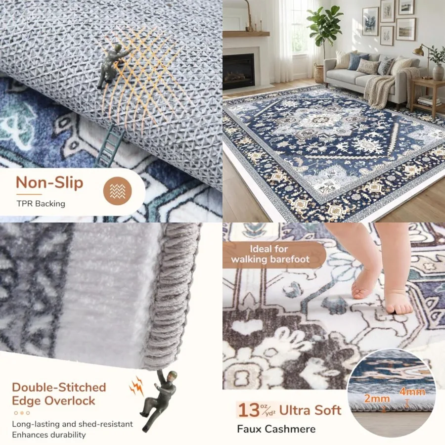 

Soft 8x10 Area Rugs for Living Room, Washable 8x10 Rugs for Bedroom with Non Slip Backing, Faux Cashmere Low-Pile 8 x 10 Carpet