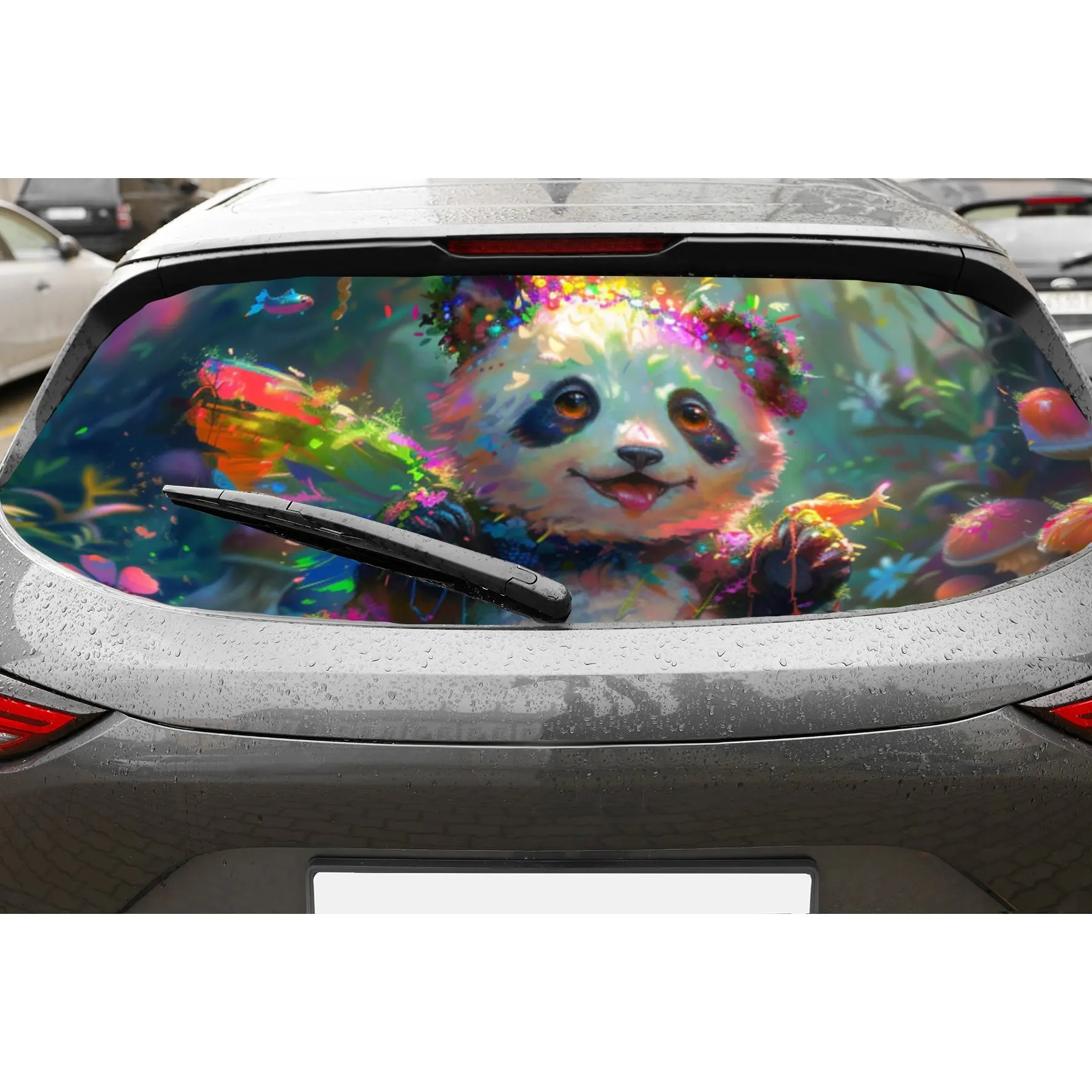 

Vivid colored panda car rear window vinyl wraps sticker, auto art sticker, self-adhesive waterproof rear window decoration, gene
