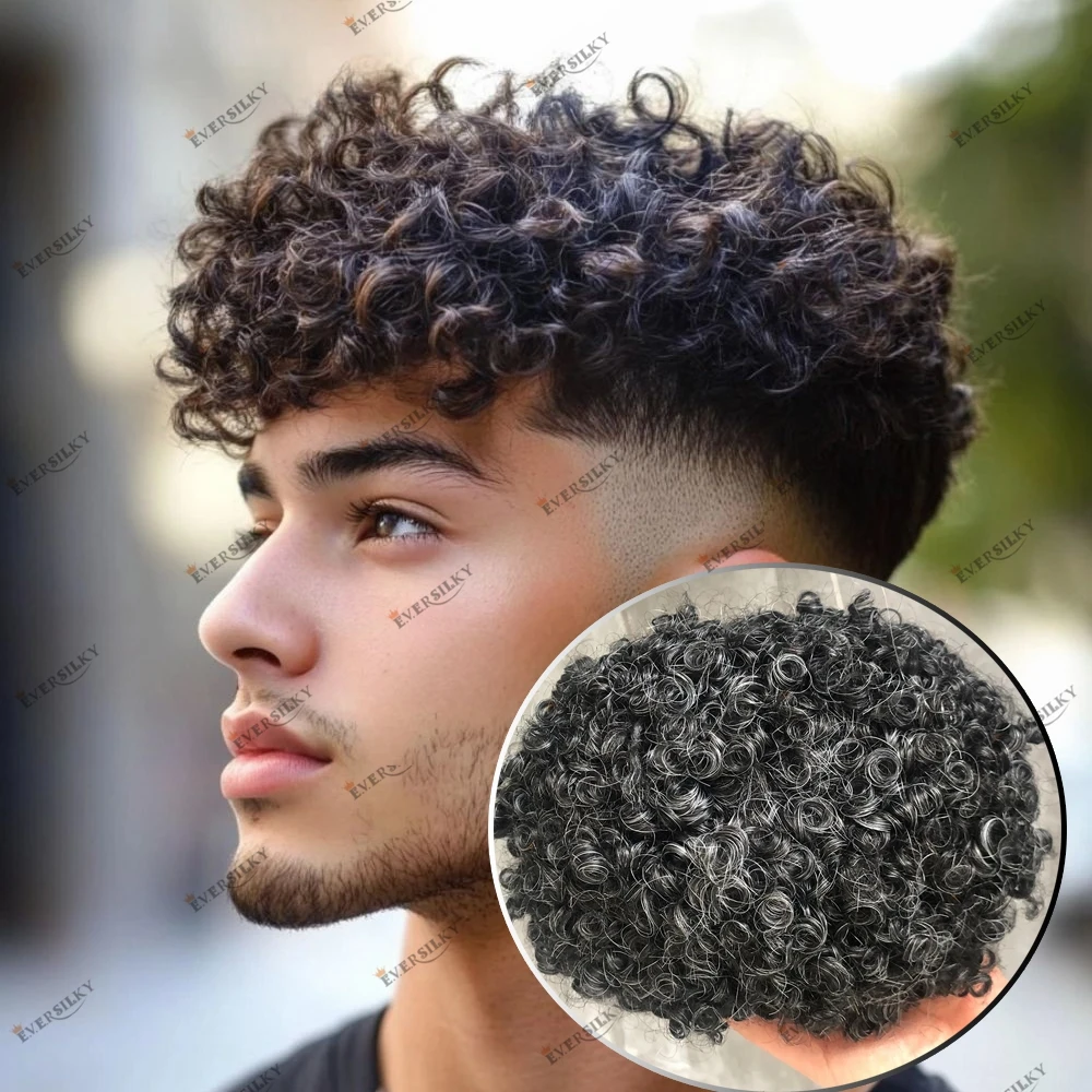 غير قابل للاكتشاف رقيقة الجلد السيليكون الرجال الشعر البشري الأفرو مجعد 15 مللي متر دائم استبدال الشعر المستعار للذكور 1 #   1B50 #   شعر مستعار للجلد 0.1 ملم #2