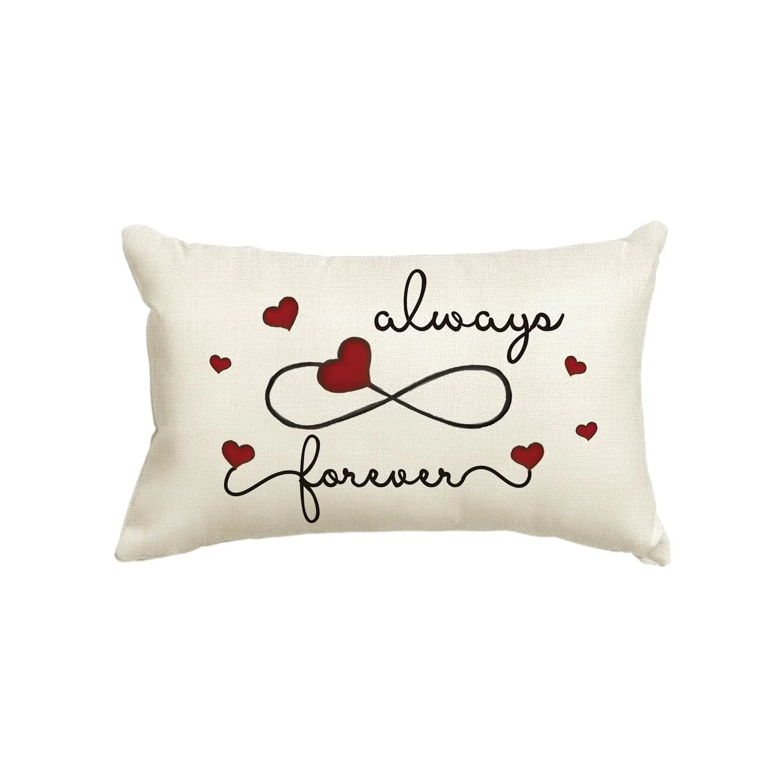 Valentine's Day Always Forever Throw Pillow Cover, 12 x 20 Inch Love Cushion Case Decoration for Sofa Couch