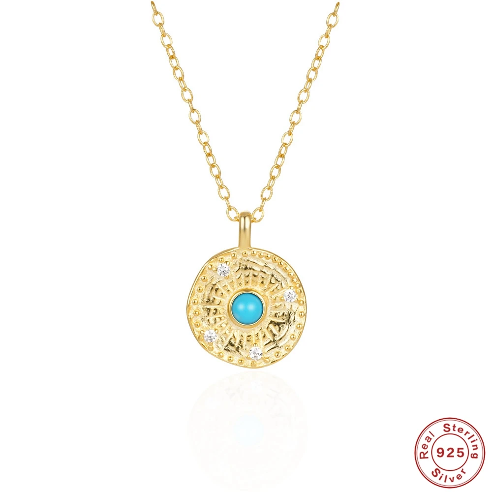 AIDE 925 Sterling Silver Turquoise Flower Fine Jewelry Round Zircon Pendant Necklaces Chain for Women Girl Gifts Collares Choker