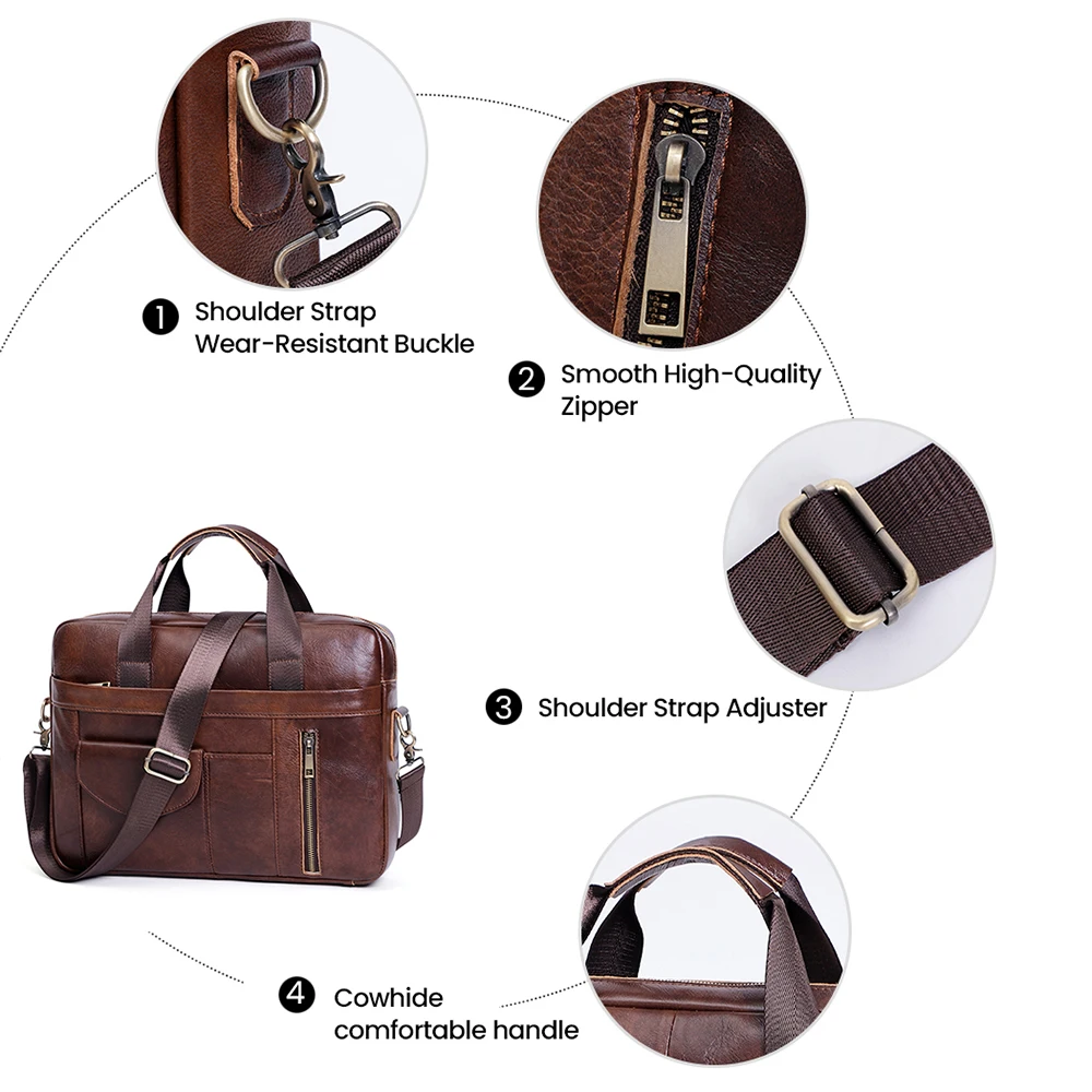 JOYIR Genuine Leather Laptop Briefcase for Men Retro Travel Messenger Bags 15.6 Inch High Capacity Computer Shoulder Bag