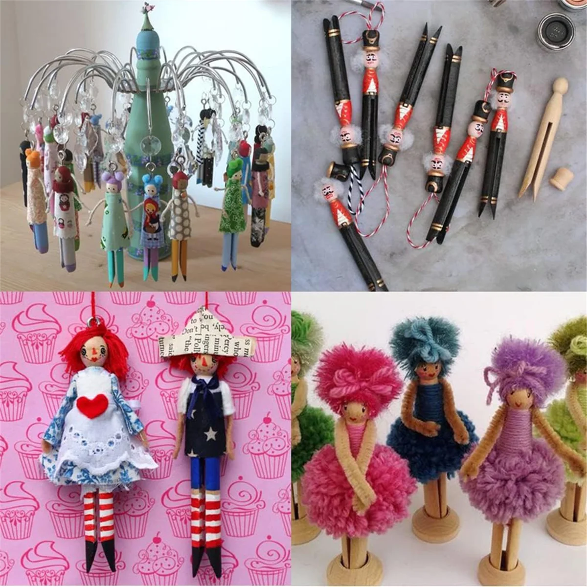 

wooden doll clips 50 Sets Unfinished Wood Doll Pins Doll Clothespins Wooden Round Peg Wood Clothespins and Stands Craft Supplies