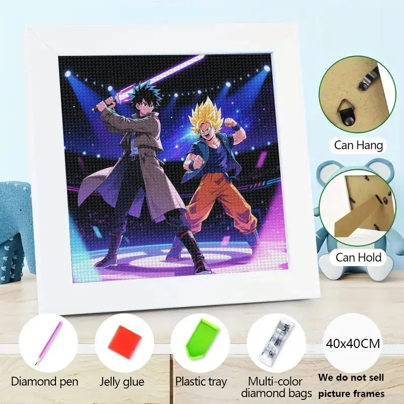 

1 шт. 5D Full Drill Diamond Painting Kit, аниме Crossover Dragon Ball Z Goku & My Hero Academia Izuku Midoriya Lightsaber Design,