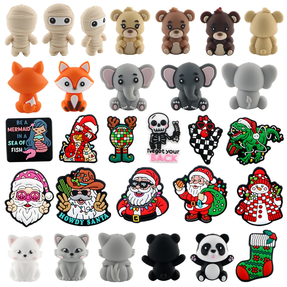 

5/10pcs New Cartoon Christmas Series Personality Silicone Focal Beads For Making DIY Keychain Bracelet Pen Etc Handmade Products