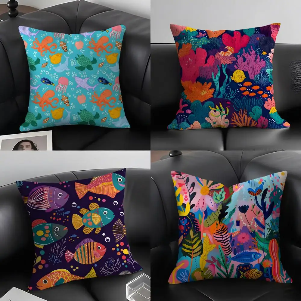 Marine Life Fashion Cushion Cover Pillowcase Ultra Soft Skin Friendly Fabric Cloud Like Comfort & Concealed Zipper