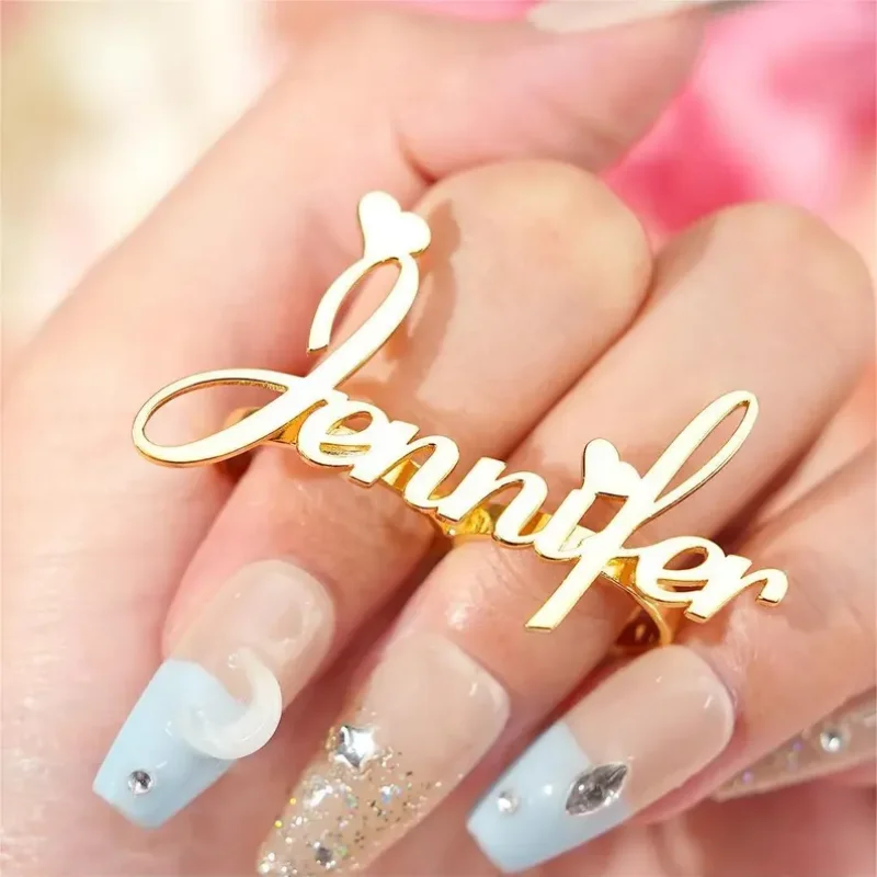 Adjustable Custom Name Knuckle Ring Personalized 1-3 Fingers Ring Customized Hip Hop Jewelry Statement Nameplate Ring Gift