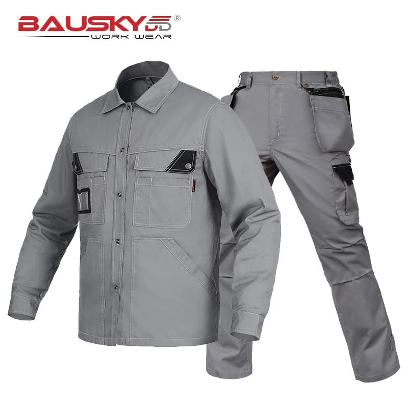 Abbigliamento da lavoro a macchina Completo da uomo Camicia in policotone e pantaloni cargo Set Pantaloni da lavoro Riparatore di indumenti da lavoro da uomo con tasche multiple